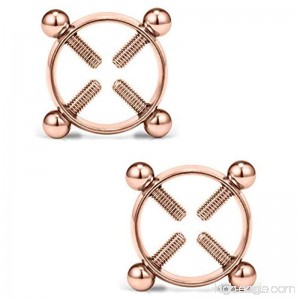 One Pair Clip on Non-Pierce No Pierce Fake Nipple Ring Shields with Screw Adjustable Circle (Rose Gold) - B07FCHMVYQ