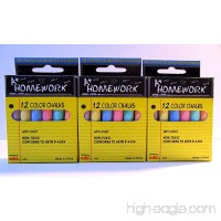 3 pack of colored chalk 12 per pack  anti-dust  non-toxic  3 inches in length  36 pieces of chalk total (3 packs color) - B06XT6F6S3