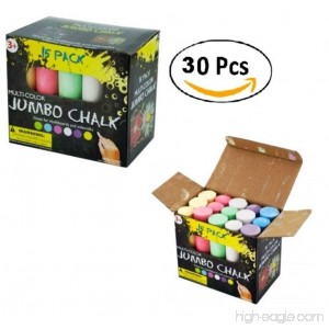 4 Long Multi-Color Jumbo Chalk Set (Economy Pack of 30 Chalks) Erasable Non-Toxic Chalk Sticks - Great For Chalkboard Sidewalks School Art Office & Home Use - B07BFB8F9C