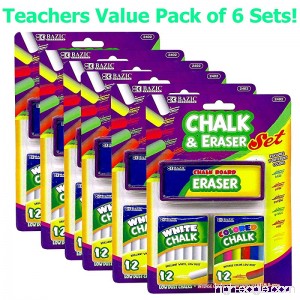 6 Pk 12 Color and 12 White Chalk with Eraser Sets Assorted - B00USBYVRE