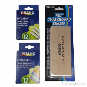 Chalk Bundle of 3 Items: 1 Box of White Chalk | 1 Box of Assorted Color Chalk | 1 Chalkboard Eraser - B07CRRBB9T