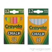 Crayola Non-Toxic White Chalk(12 ct box)and Colored Chalk(12 ct box) Bundle (Chalk with Premium Chalkboard Eraser) - B0116DBUNU