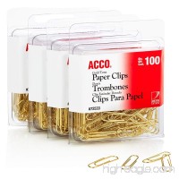 ACCO Gold Tone Clips  Smooth Finish  2 Size  100/Box  4-Pack (400 Clips Total) (A7072554) - B01IFNC4PM