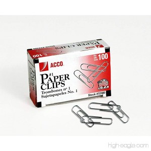 ACCO Paper Clips Economy Smooth 1 Size 100/Box 10 Boxes (A7072380) - 9801337141