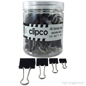 Clipco Binder Clips Jar Assorted Sizes Micro Mini Small and Medium Black (48-Pack) - B01N7KM9OA