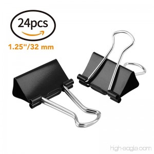 MROCO Binder Clips Medium 1-1/4 inch Width 3/5 inch Paper Holding Capacity Paper Clamps Binder Clamps for Office Home Schools Kitchen Home Usage 24 Pcs (Black) - B074XRBMWF