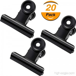 TecUnite Metal Bulldog Clips 2 Inch Bulldog Paper Clips Hinge Clamp File Binder Clips for Photo File Storage Home Office Supplies Pack of 20 (Black) - B07D3PPCVB