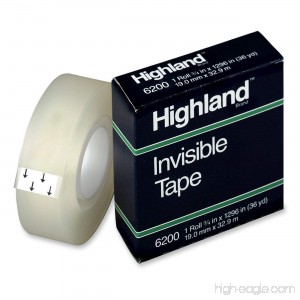 Highland Invisible Permanent Mending Tape 3/4 x 1296 Inches 1 Inch Core Clear (6200341296) - B00006IF5Z