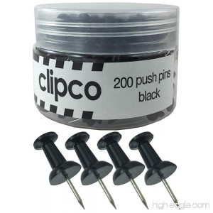 Clipco Push Pins Jar (200-Count) (Black) - B071GS95Z8