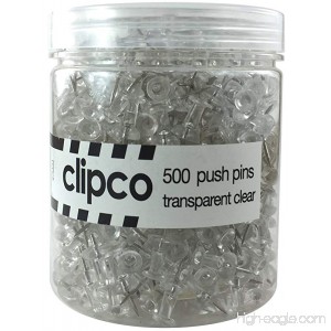 Clipco Push Pins Jar Transparent Clear (500-Count) - B01N6ROB8Z