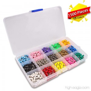 Map Tacks Marking Push Pins 1/8-Inch Plastic Beads Head 15 Assorted Colors 1500-count - B074SF3H6C