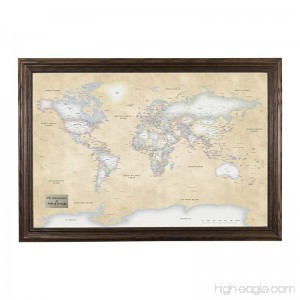 Push Pin Travel Maps Personalized Perfectly Pastel World with Solid wood Brown Frame and Pins 24 x 36 - B0747VMG9C
