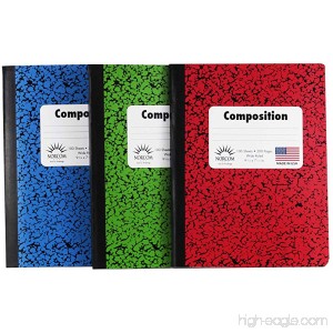 Norcom Wide Ruled 100 Sheet Composition Notebooks ~ Pack of 3 (Red ~ Blue ~ Green) - B0131H0S0A