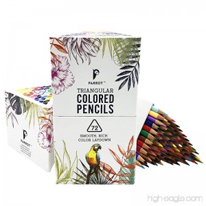 Parrot Premier 72ct Colored Pencils Soft Core Triangular-Shaped Pre-Sharpened for Artists & Adult Coloring Book - B076CPKTJ2