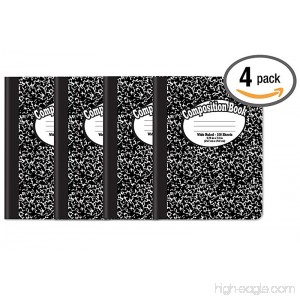 Composition Book Notebook - Hardcover Wide Ruled (11/32-inch) 100 Sheet One Subject 9.75 x 7.5 Black Cover-4 Pack - B07F236K1J