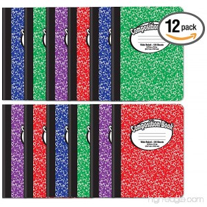Composition Book Notebook - Hardcover Wide Ruled (11/32-inch) 100 Sheet One Subject 9.75 x 7.5 Assorted Covers: Red Blue Green Purple-12 Pack - B07F1ZN6LZ