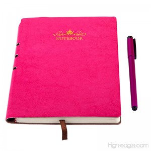 DIGGOLD Classic Notebook with Pen - Soft Leather Hardcover 100gsm Pages Dividers Notebook A5 (8.3x5.1 In) 200 Pages - Perfect for journals to Write in Pink - B075Q73T1S