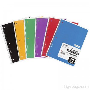 Mead Spiral Notebooks 1 Subject College Ruled Paper 70 Sheets 10-1/2 x 7-1/2 Assorted Colors 6 Pack (73065) - B00P9U2EM8