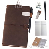 Refillable Leather Journal Travelers Notebook - 8.5 x 4.5 Travel Diary with 5 Inserts + Pen Holder and Binder Clip  Standard Size  Brown - B07CNTK4JQ