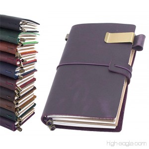 Sagoo Leather Journal Handmade Vintage Refillable Travel Diary Writing Notebook Gift for Men & Women 8.7x4.7 Purple - B0734H1H21