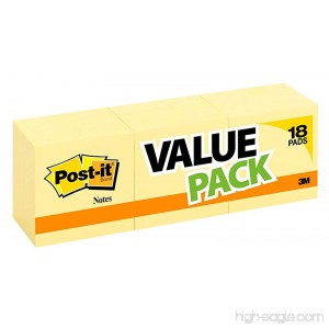 Post-it Notes 3 in x 3 in Canary Yellow 14 Pads/Pack with 4 Free Pads (654-14+4YW) - B005TDHFEW