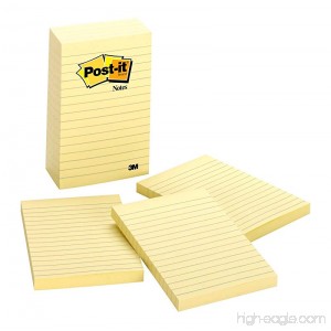 Post-it Notes 4 in x 6 in Canary Yellow Lined 5 Pads/Pack 100 Sheets/Pad (660-5PK) - B00006JNNW