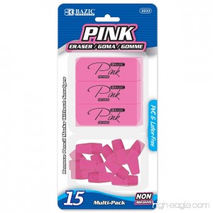 3 Pk. BAZIC Eraser Sets Eraser Pink 12 Pencil top erarers and 3 regular erasers per set (36 Pencil/9 regular Erasers Total) - B07F1DKGBQ
