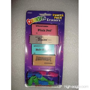 Colorific Power Erasers (1 Pink Pet 1 Union 1 Rub-a-way 1 Artgum and 12 Arrowhead Cap Erasers) 16 Pcs - Great Value - B019VP5BSU