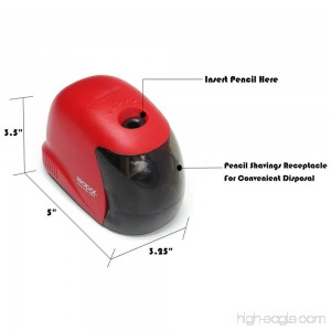 Electric Pencil Sharpener - Battery Operated - For Office Classroom Home Use - Heavy Duty - Red Color. By Mega Stationers - B0777281MY