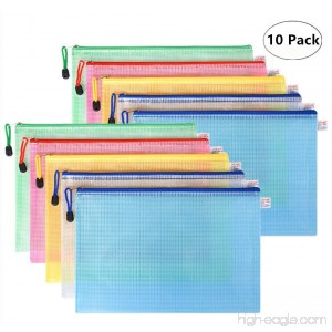 10 pcs A4 Zip File Folder Bag Waterproof Zipper Bag Mesh Document Bag Storage Pouch with Zipper - for Office Supplies Family School Travel Storage Bags - 5 Colors Red Blue Yellow Green Clear - B0757GTMLN