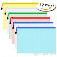 12 Pcs A4 Grid File Bags with Zipper  Waterproof PVC Travel Pouch for File - 6 Colors - B07CK3F2F7