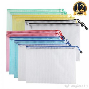 SUBANG 12 Packs New Design Zipper File Bags In A4 Sizes File Holders With Grid Travel Pouch 6 Assorted Colors - B075ZQ4NYK