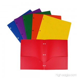 Eagle Plastic Heavy Duty 3-Hole 2-Pocket Folder Letter Size Assorted Colors Fits for 3-Ring Binder 6-Pack - B0757LZF57