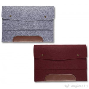 Wool Felt File Folder - 2 Pack of 13 Inch Laptop Briefcase Portable Holder or A4 Document Paper Organizer Portfolio Bag with Snap Buttons and Brown Faux Leather Accent in Gray and Burgundy - B07838DFTP