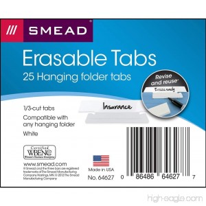 SMEAD Erasable Hanging Folder Tabs 1/3 Tab 3 1/2 Inch White 25/PK (64627) - B00AHV7MNA