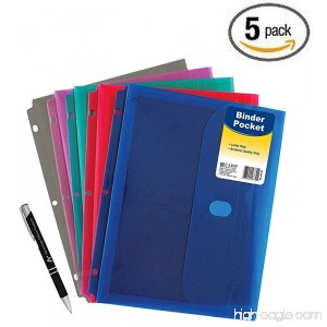 5 Pack Poly Binder Pocket with Hook and Loop Closure 1-Inch Gusset Letter Size Assorted Colors (58730) with Custom Advantage Retractable Chrome and Black Pen - B011SPHBZW