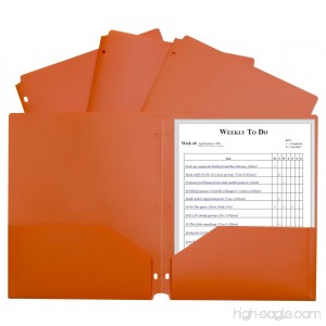 C-Line Two-Pocket Heavyweight 3-Hole Punch Poly Folder Orange - B079SRF3ML