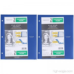 Five Stars 2 Pocket Plastic Folder (Blue) Customizable .2 Pack. - B075CHLPWN