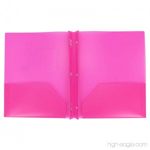 Two Pocket Poly File Folder with 3 Prongs Fastners SET of 3 Hot Pink - B0749HZQK2