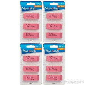 PaperMate Pink Pearl Premium Medium Rubber Eraser 3-Count (70502PP) 4 Packs - B014PQUCCA