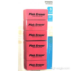Walmart 86002 Eraser Large Pink 6 Count - B019WWDQ7A